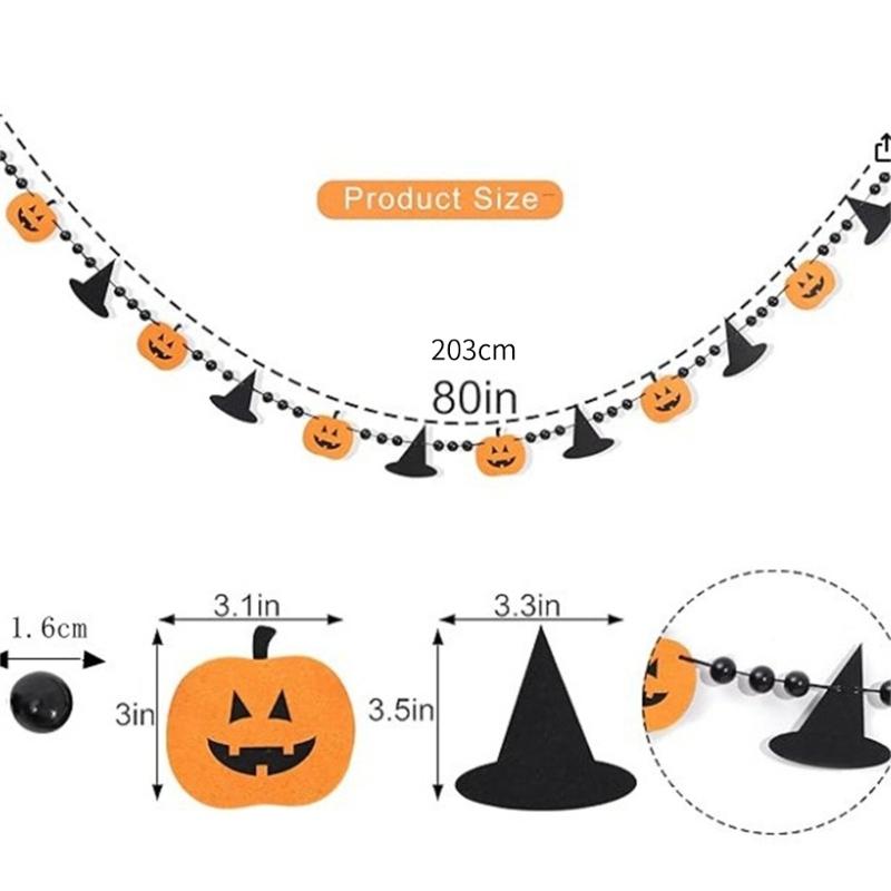 Reusable Felt Bunting Flags Handmade Witch Hat and Pumpkin Banners Halloween Decorations For Indoor Outdoors