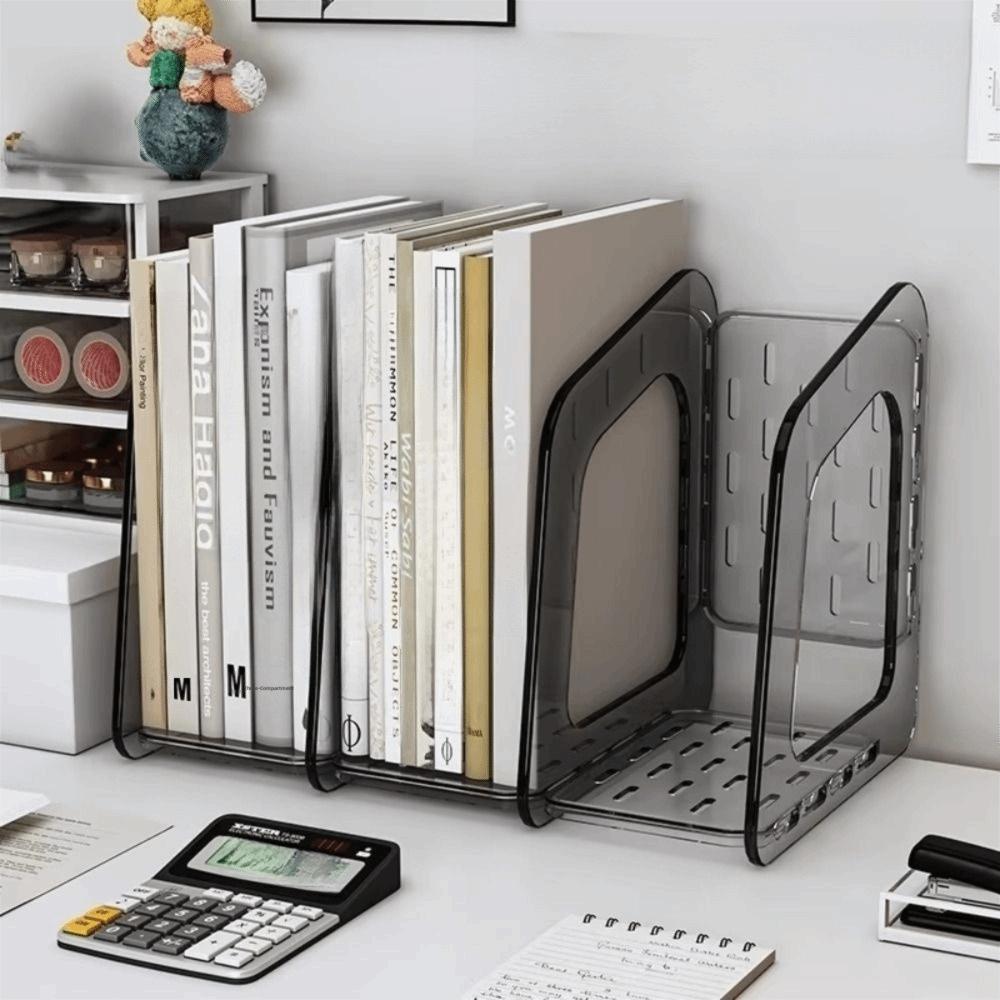 3-Section Transparent Book Stand Acrylic Stationery Shelf Magazine Rack  Document Organization