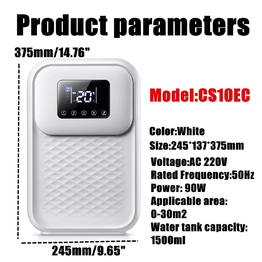 90 Вт Бесшумный осушитель Поглотитель влаги Внутренняя сушилка Воздух Подвал Светодиодный Смарт Тач Пульт дистанционного управления Таймер Внешняя водопроводная труба