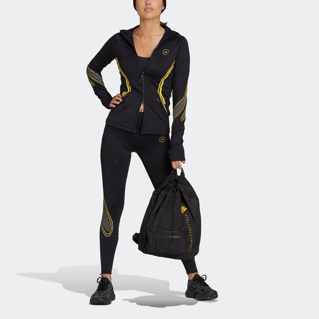 Adidas Стелла Маккартни TP LS CR. Полосатая деталь с логотипом и принтом с капюшоном Женская куртка черная HI6055