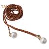 Pearl Waist Chain Elegant Vintage Imitation Leather Slim Belt with Knot for Women for Party Dresses Pants