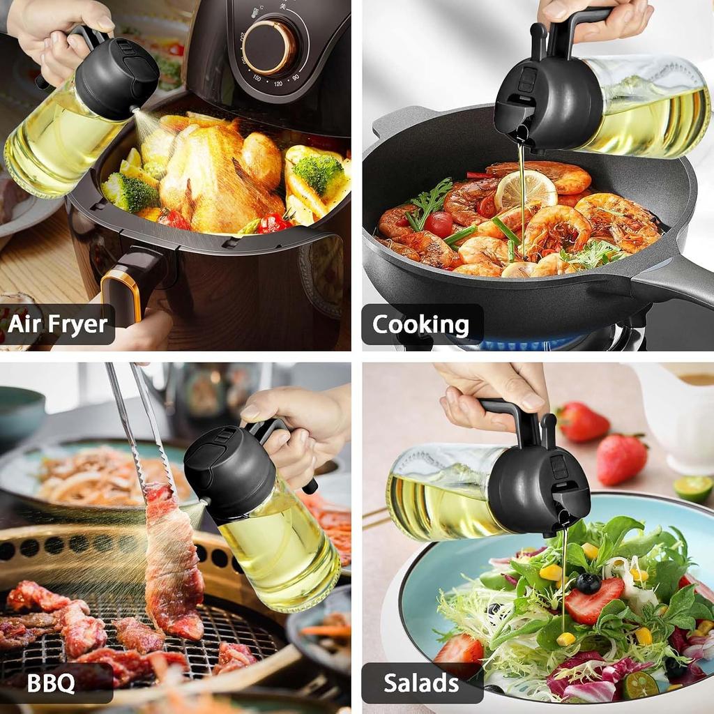 Oil Sprayer for Cooking 2 in 1 Spray  Pour Olive Oil Dispenser 470ml Glass Spray Oil Bottle Kitchen Gadgets