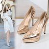Fashion European And American Waterproof Platform Nightclub Women's Single Shoes Pointed Toe Shallow Mouth High Heels Slim Heels Elegant