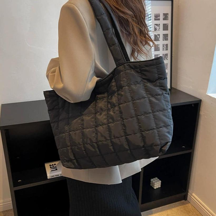 Lightweight Quilted Tote Bag Women Multifunctional Travel Solid Color Shoulder Bag Handbag for Work Gym