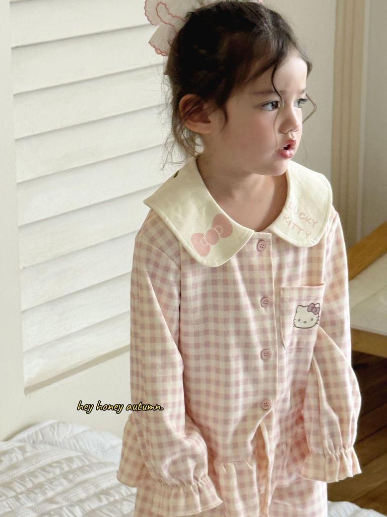 Hey Darling Small Curls Princess Girls' Korean Single-Breasted Pajama Set - Spring/Autumn