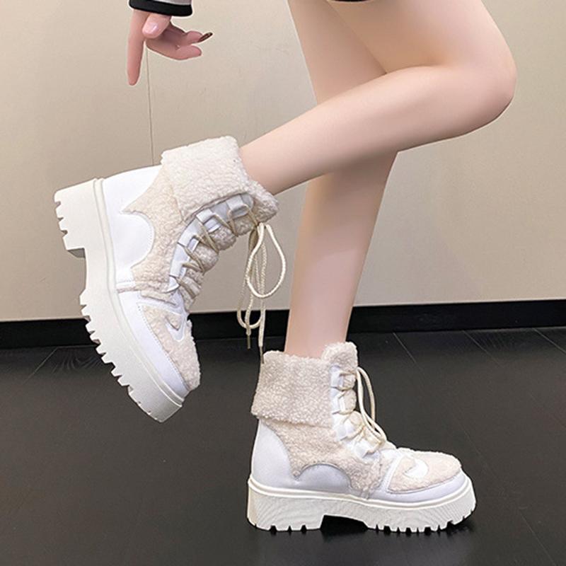 Новые зимние шерстяные ботинки на платформе, повседневные зимние теплые женские зимние ботильоны, меховые ботильоны на платформе для женщин, обувь 35-40