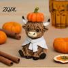 Holiday Window Display Props Cute Sitting Highland Cow Pumpkin Figurine, Resin Statue Ornament Ornaments for Autumn Harvest Home Decor, Fall