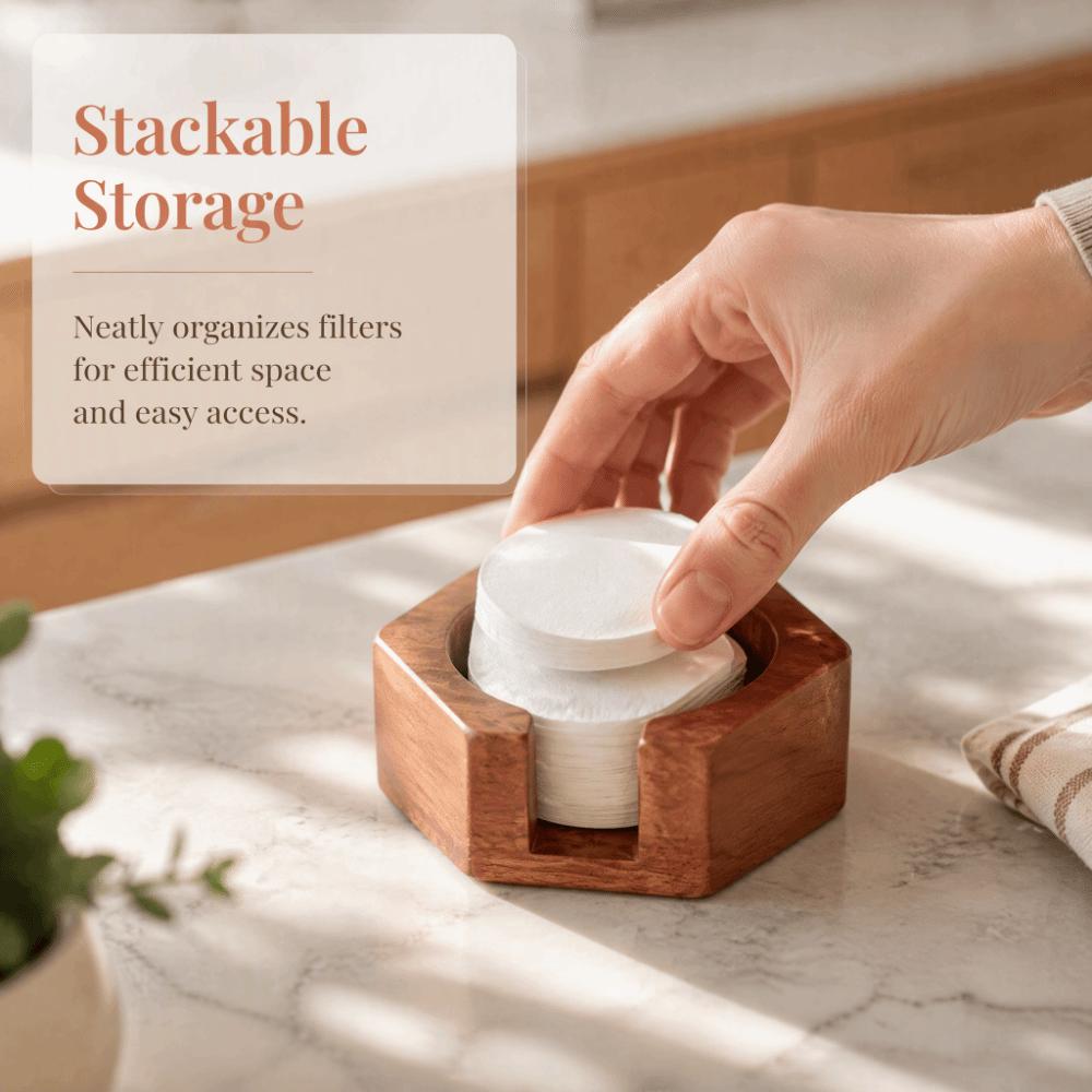 Polished Surface Coffee Filter Container Round Shape Coffee Filter Paper Organizer Home Use