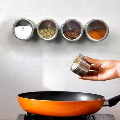 1/4 шт. Магнитные банки для специй, герметичная коробка для хранения барбекю, коробка для порошка, настенная емкость для приправ из нержавеющей стали