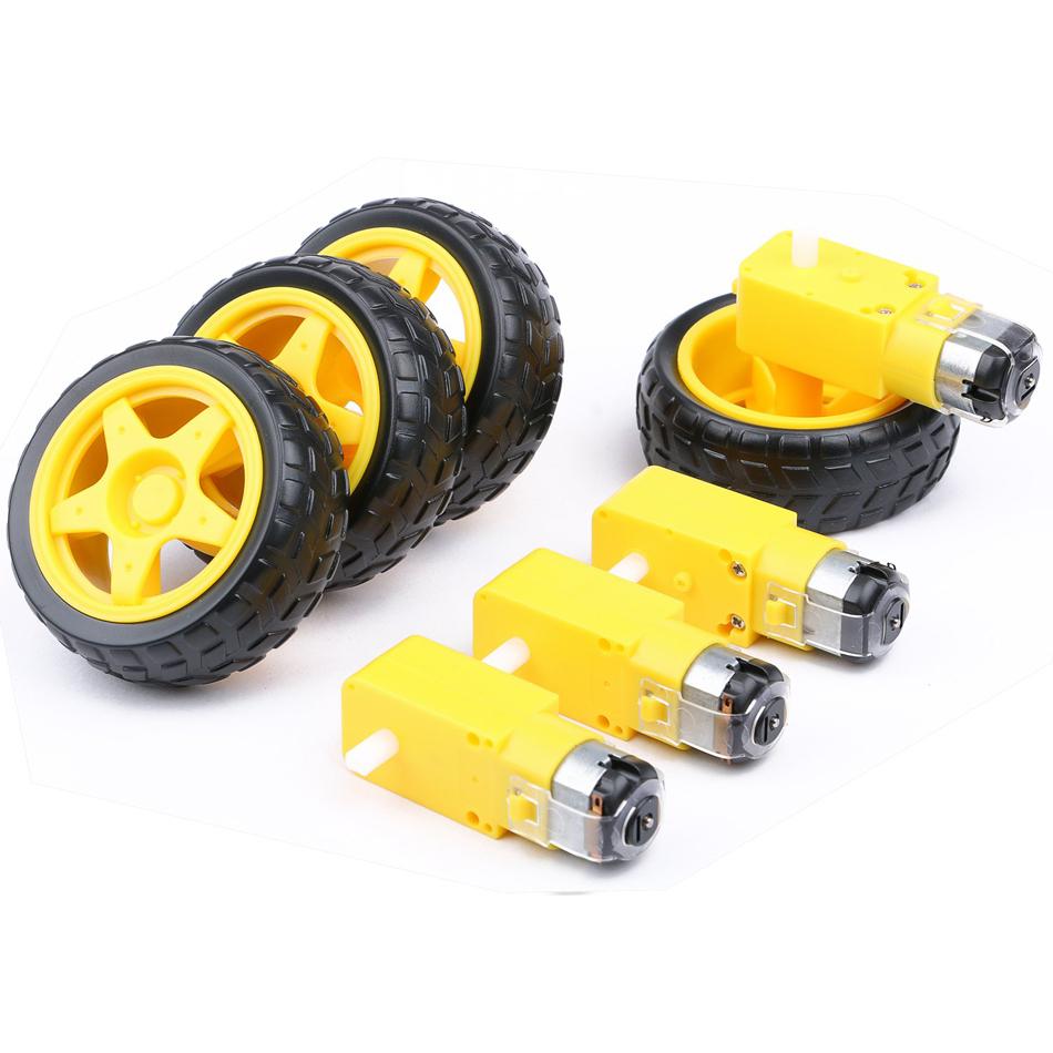 4 PCs DC Electric Motor DC 3-6V Dual Shaft Geared TT Magnetic Gearbox Engine with 65mm Plastic Car Tire Wheel Smart RC Car Robot