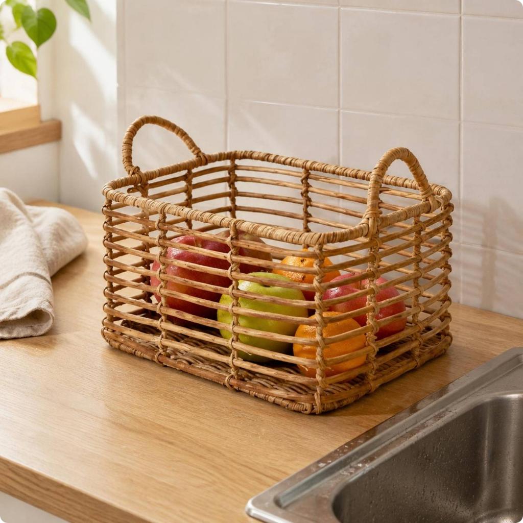 Desktop Fruit Basket Waterproof Woven Storage Basket Organizer Natural Look for Kitchen