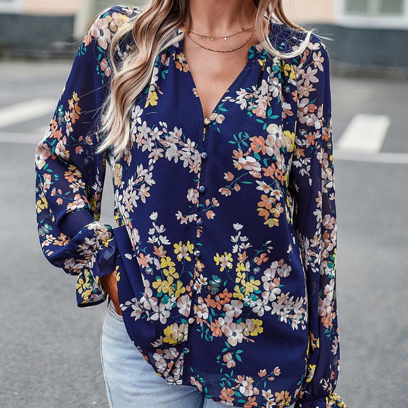 Long-sleeved Women's Shirt Autumn Temperament Elegant Floral Blouse Women
