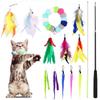 GeeRic 14-Piece Cat Toy Set with Natural Feathers, Dangler, and Retractable Fishing Rod, Indoor Game Equipment, Cat Supplies, and Cat Play