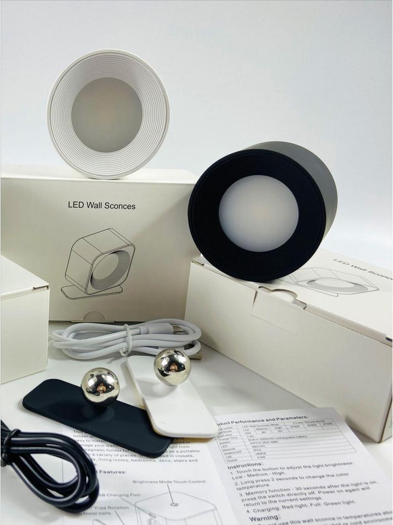 360° Rotating LED Wall Light: Rechargeable, Portable Touch-Control for Bedside Reading & Magnetic Cabinet Use.