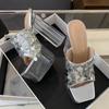 Модные женские шлепанцы Eilyken с пайетками, летние платформенные сандалии-мюли с квадратным носком, модный дизайн, прозрачные босоножки на высоком каблуке с кристаллами