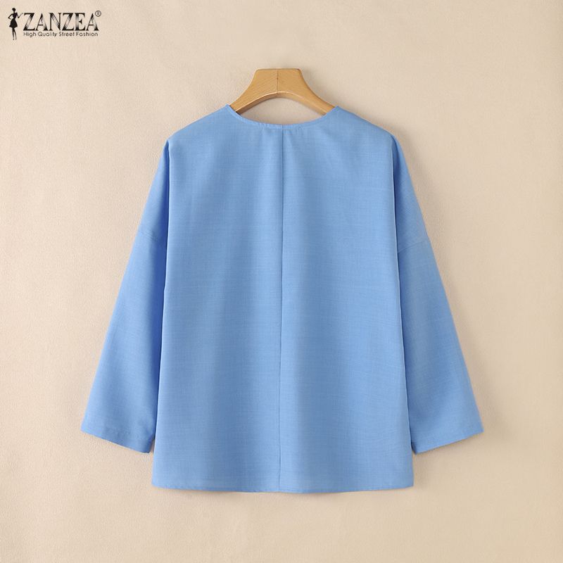 ZANZEA Женская повседневная однотонная блузка с v-образным вырезом и рукавами 3/4