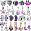 New 925 Sterling Silver Purple Murano Bead Pansy Flower Dangle Charm Fit Original Brand Bracelet And Necklace 925 Jewelry Gift