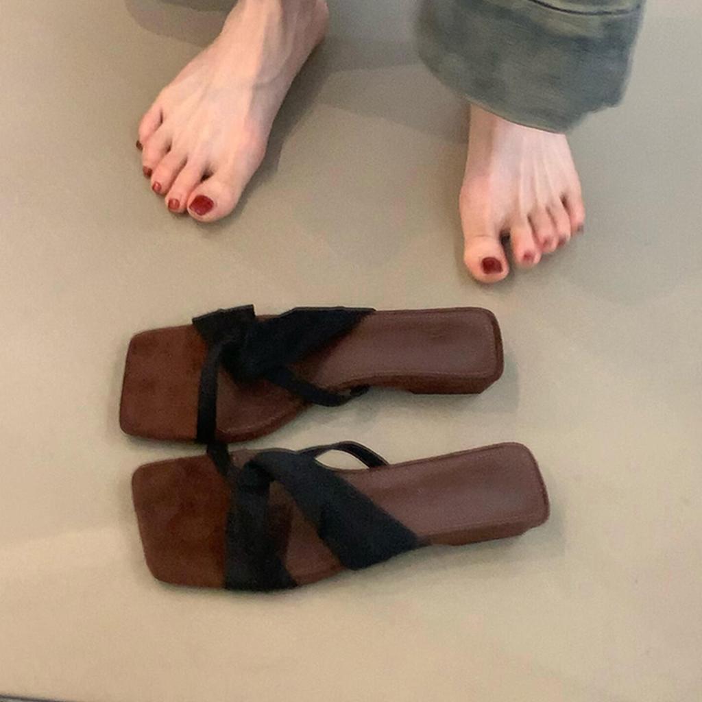 Винтажный крест с простыми сандалиями с открытым носком женские на низком каблуке квадратный носок верхняя одежда удобные тапочки