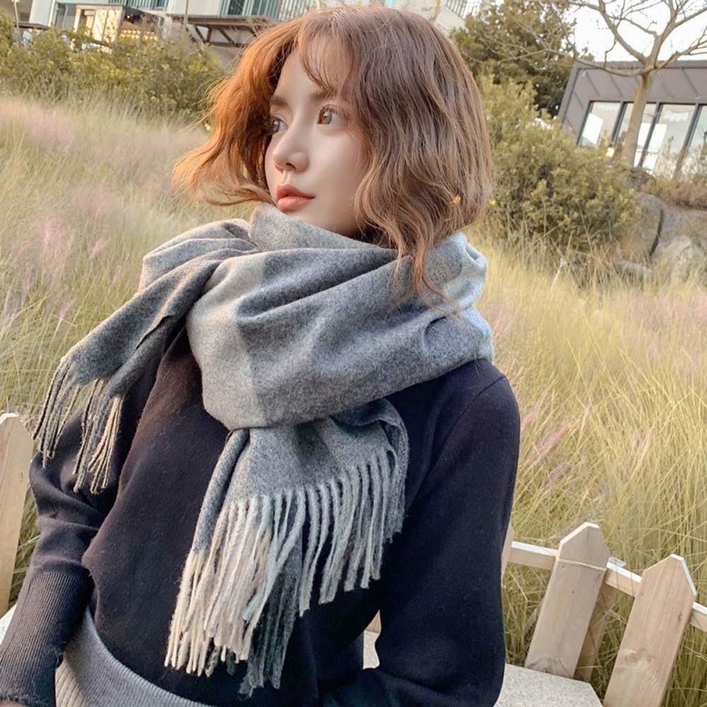 Wool Knitted Wool Scarf Soft Long Neckscarf with Tassel Shawl Classic Plaid Scarf Women
