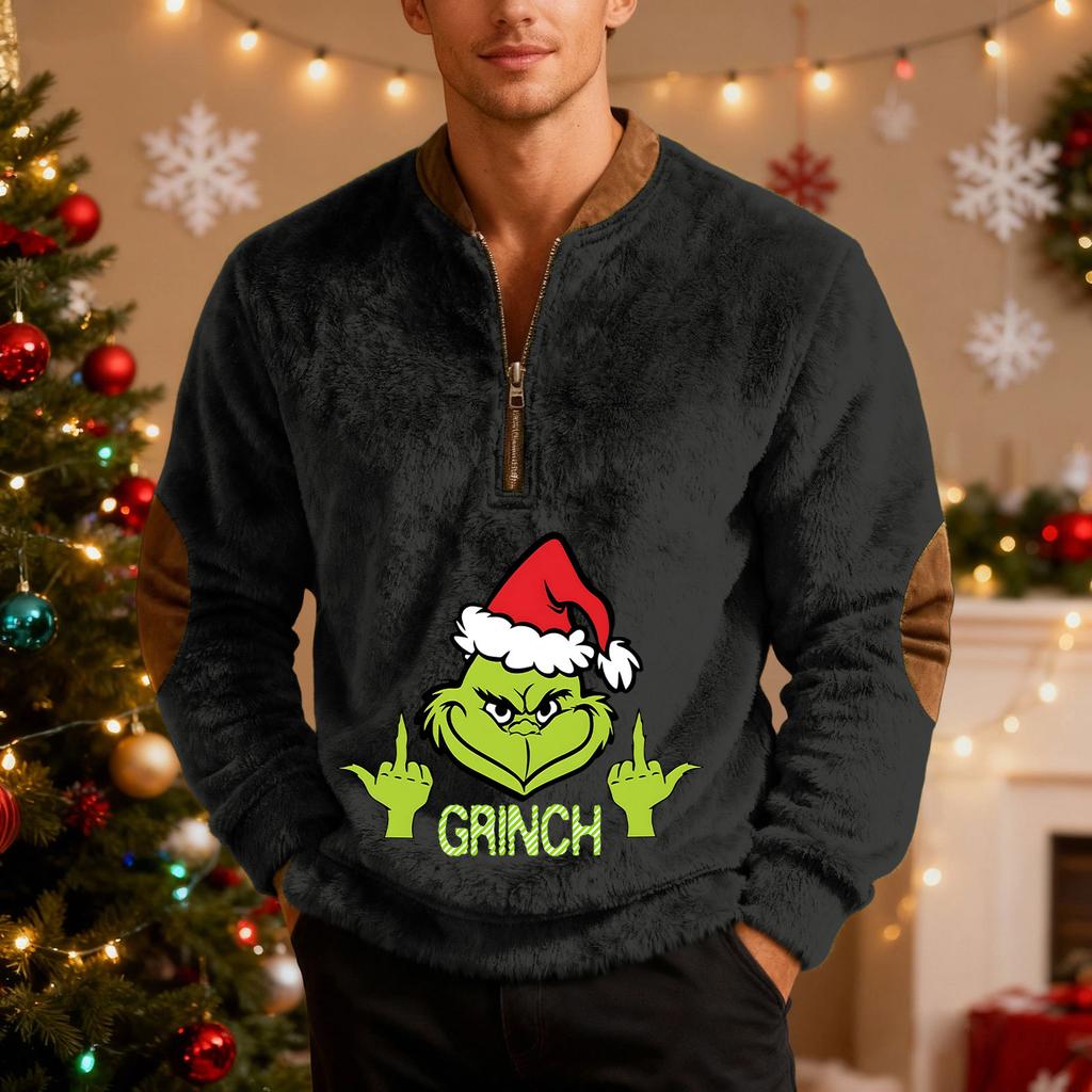 Mens Christmas Sweater Zip Up Sweatshirts Vintage Knit Graphic Sweatshirt Xmas Stand Collar Pullover