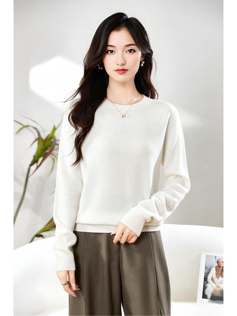 Женский свитер с длинным рукавом из мягкого кашемира с круглым вырезом - Модный, Универсальный и Удобный трикотаж.