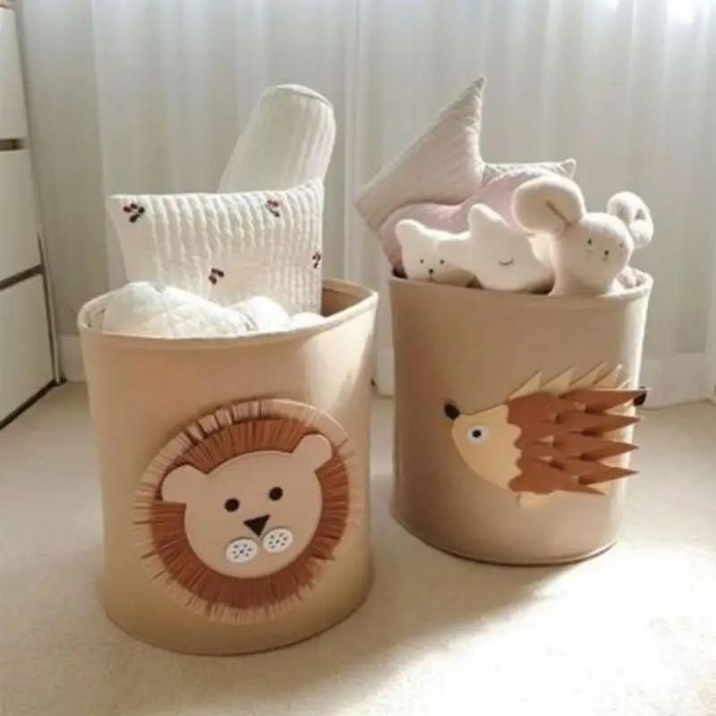 Large Capacity Felt Laundry Basket Cartoon Animal PatternWashable ToyStorage Bin for Bedroom BathroomLiving Room HamperOrganizer