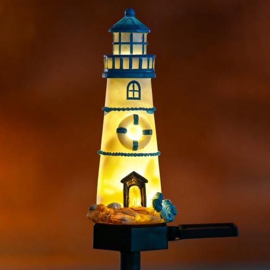 Lighthouse Solar Light Outdoor Waterproof Garden Solar Light Decorative Lighthouse Walkway Light with Spike for Flower Beds Courtyard Patio
