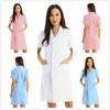 Однотонный лабораторный халат, униформа, платье для женщин, взрослых S-XXL - Короткий рукав с лацканами и застежкой на пуговицах спереди, больничный скраб