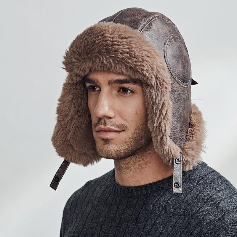 Высококачественная кожаная лыжная кепка с мягкой подкладкой, мужская кожаная кепка-авиатор, осенне-зимняя утолщенная теплая кепка, кожаная шапка-ушанка, шапки-авиаторы