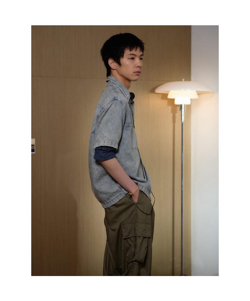 8SECONDS Natural Slub Short Sleeve Denim Shirt Blue