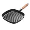 Cast Iron Steak Frying Pan with Wooden Handle, Uncoated and Thickened, Striped Surface.