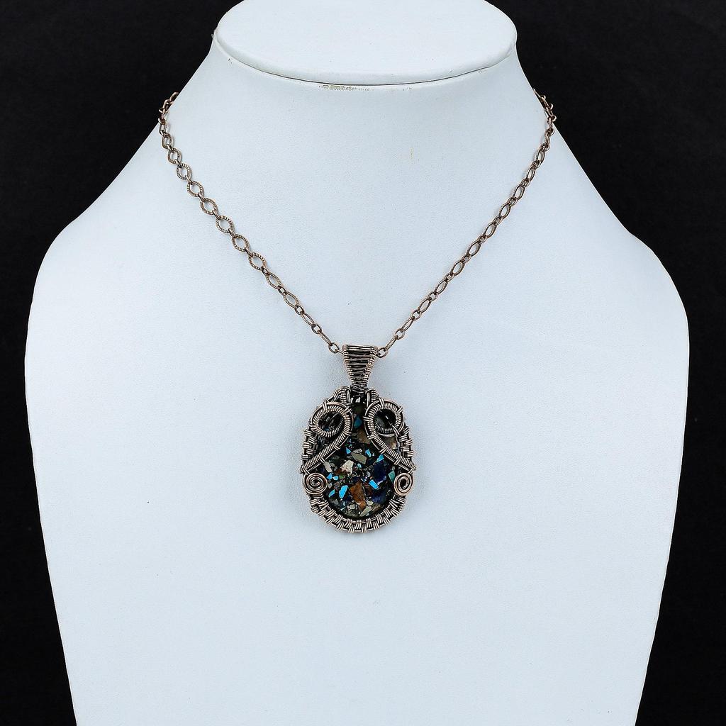 Медный многоцветный бирюзовый кулон, обернутый медной проволокой, ювелирное изделие с драгоценными камнями, уникальный стиль, кулон, ручная работа, медное ювелирное изделие, подарок на помолвку