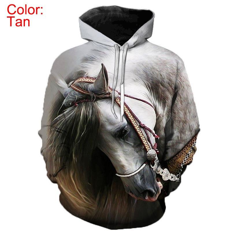 Fashion Horse 3D Print Hoodies Animal Pullover Hooded Sweatshirts Casual Cartoon Long Sleeve Shirts