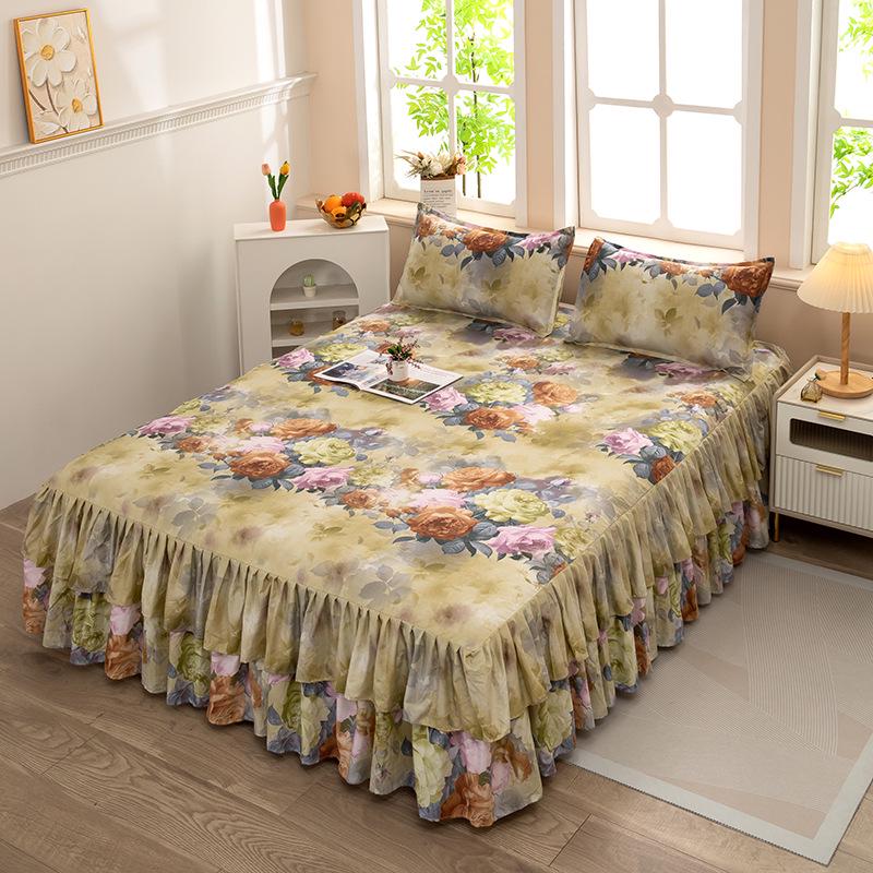Skin-Friendly Non-Slip Fitted Bed Skirt and Mattress Protector for 1.8m Double Bed