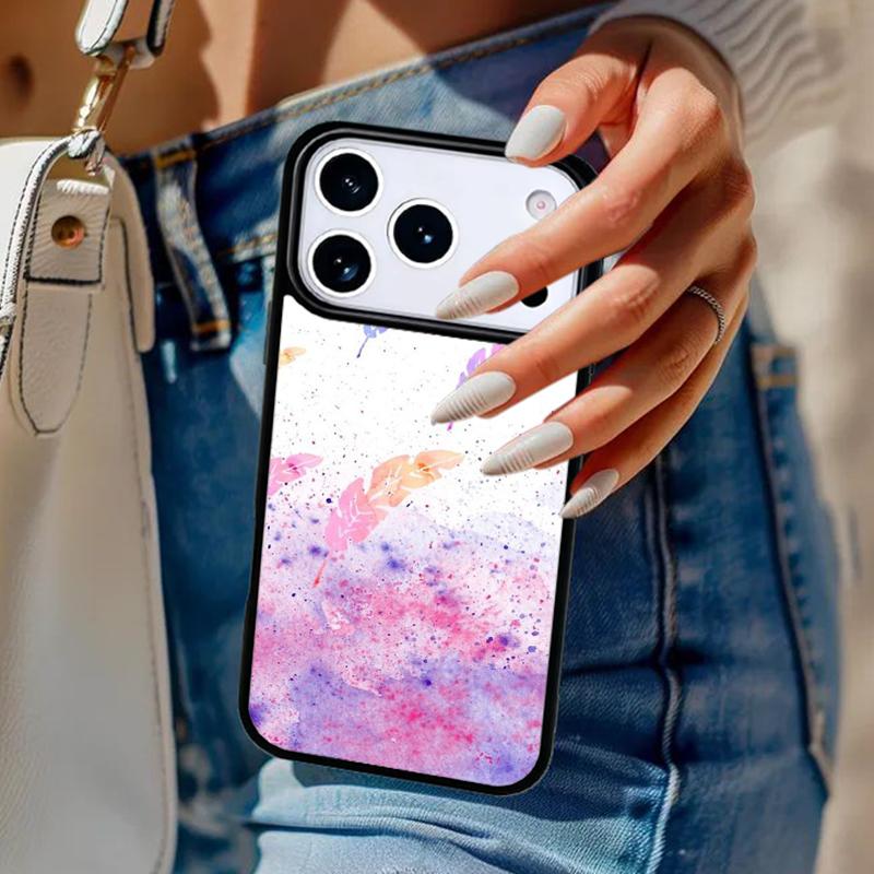 Чехол для телефона с акварельным узором из перьев Для iPhone 17 Air 14 15 13 12 Max Чехол Для Apple 16e 11 Pro Max Plus Coque