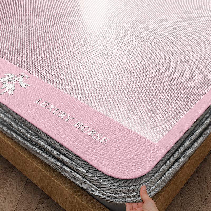 Machine Washable 3-Piece Ice Silk Cooling Mat Set with 2 Pillowcases, Breathable Summer Bed Sheet for Home Dorm, Soft Fitted Sheet
