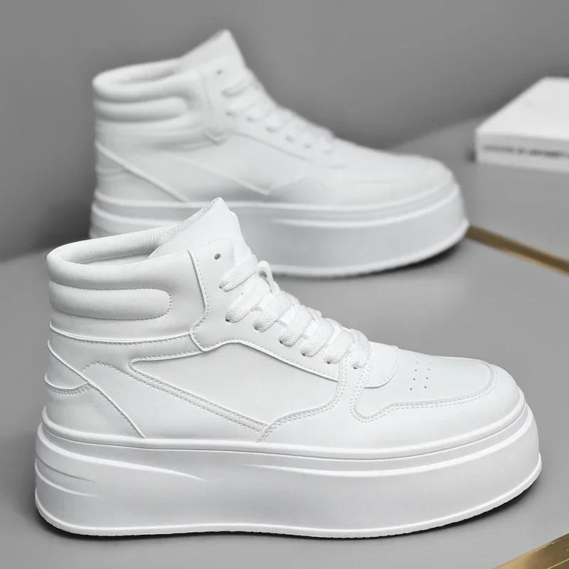 Sneakers Casual Men Designer White Shoes Fashion Secondary Leather Cowhide Breathable Height Increased Flat Platform Board Shoes