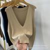 С глубоким V-образным вырезом Сладкий вязаный жилет Однотонный Осенний Новый Женский Вязаный