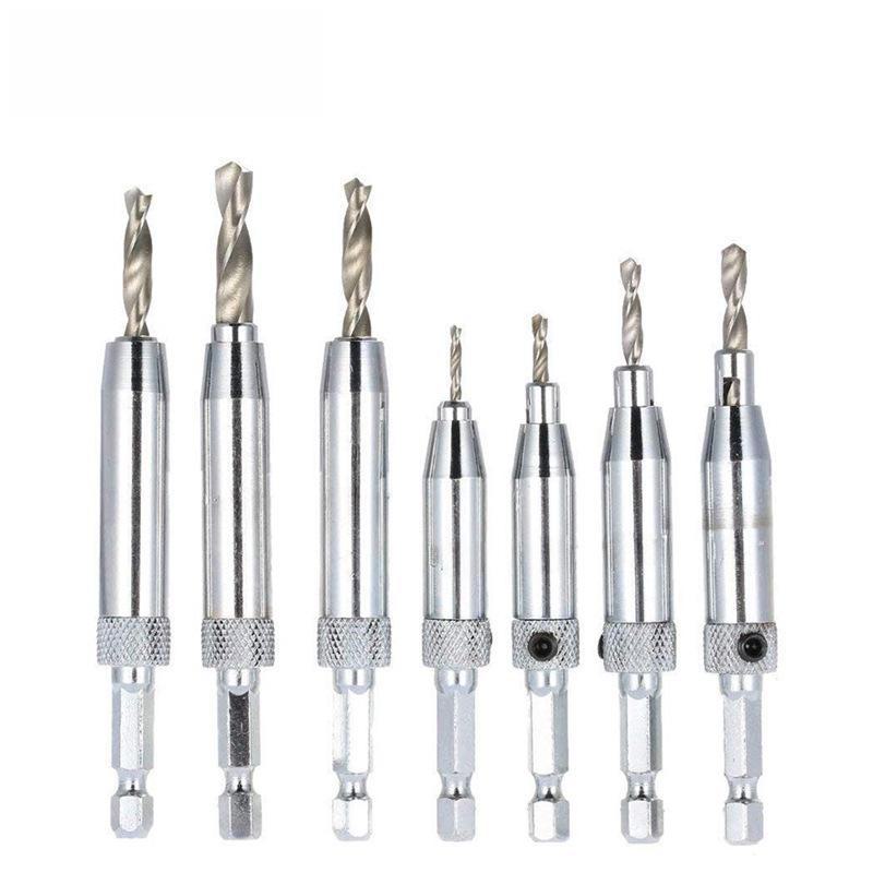 Self-centering Door and Window Hinge Hole Opener with Integrated Hexagonal Shank Drill Set.