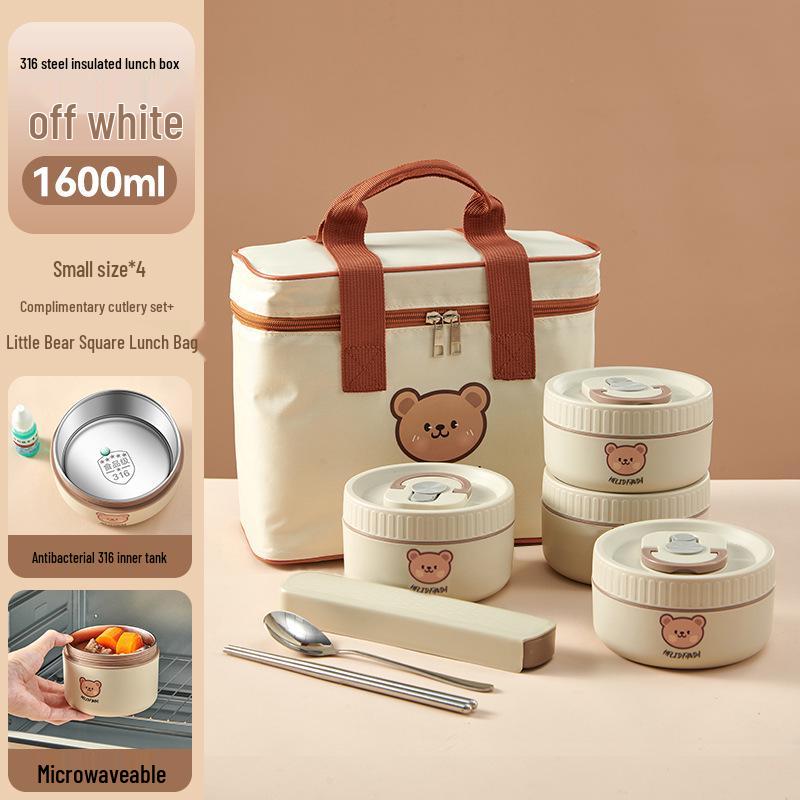 316 Stainless Steel Insulated Double-Layer Microwaveable Bento Lunch Box for Students and Office Workers