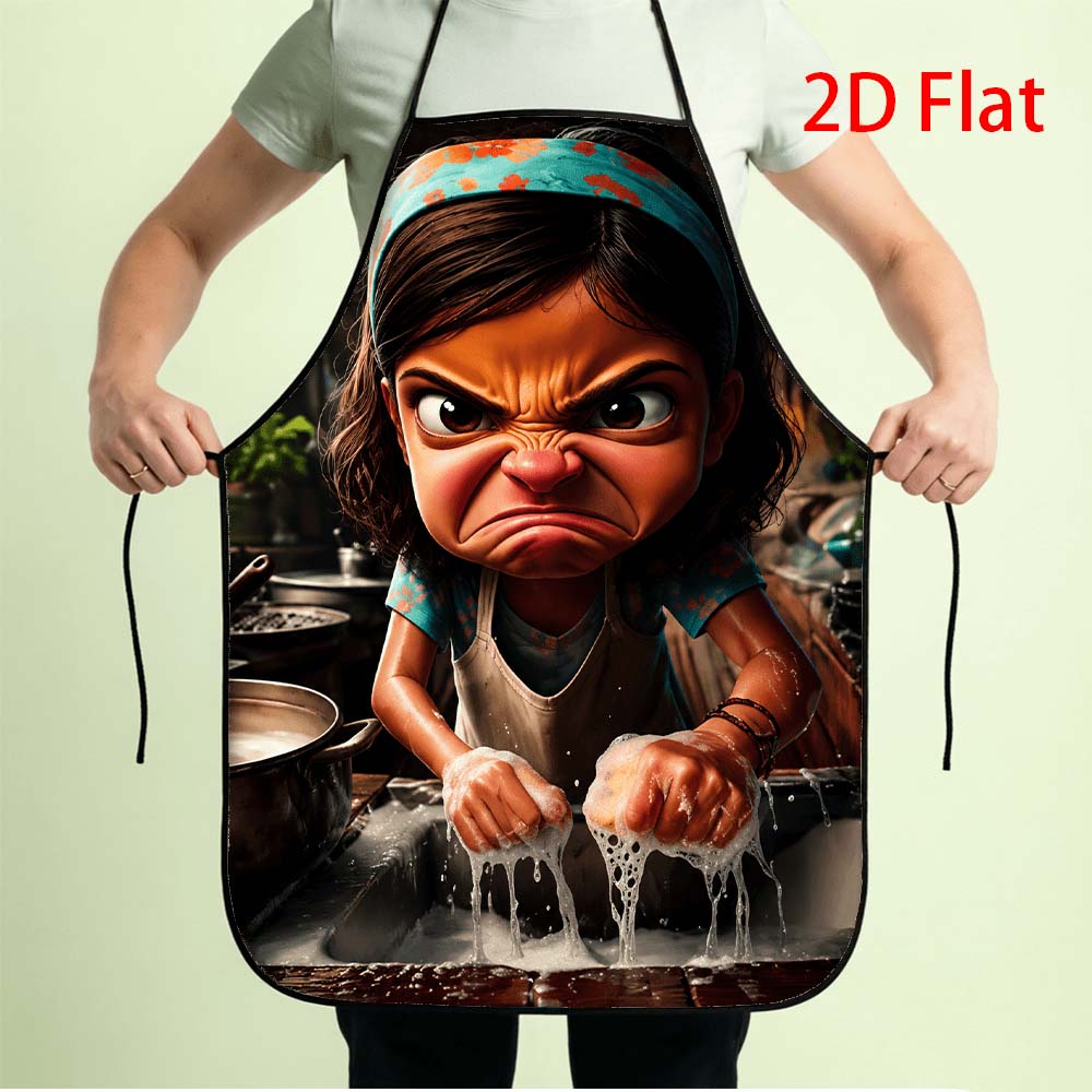 1pc Funny Angry Kitchen Girl Apron, 2D Flat Printed Novelty Cooking Apron for Home Kitchen Cleaning