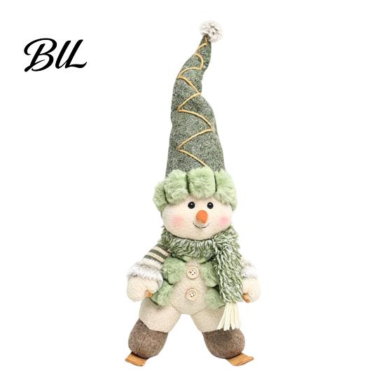Indoor Christmas Party Supplies Green Plush Figurines, Skiing Snowman Reindeer Stuffed Doll, Fabric Seasonal Gift Items for Friends Xmas Tabletop