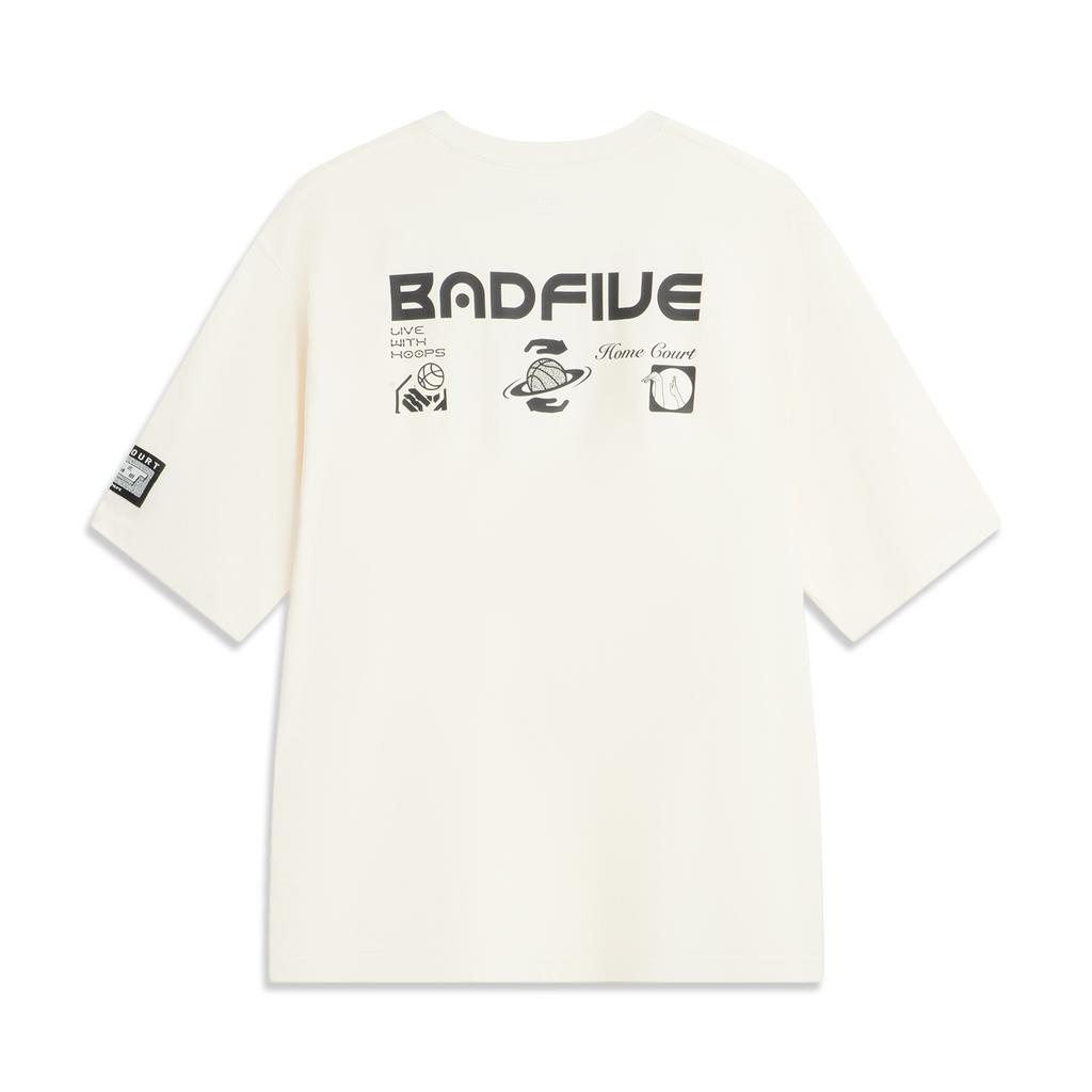 Li Ning Badfive Fashion Versatile Casual Loose Round Neck Letter Print Pattern T-Shirt Men Tops Off-White AHSVA11-2