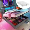 Upholstered bed LED double bed with USB Type C charging and LED lighting, storage bed frame made of linen 160x200 with slatted frame (With mattress)
