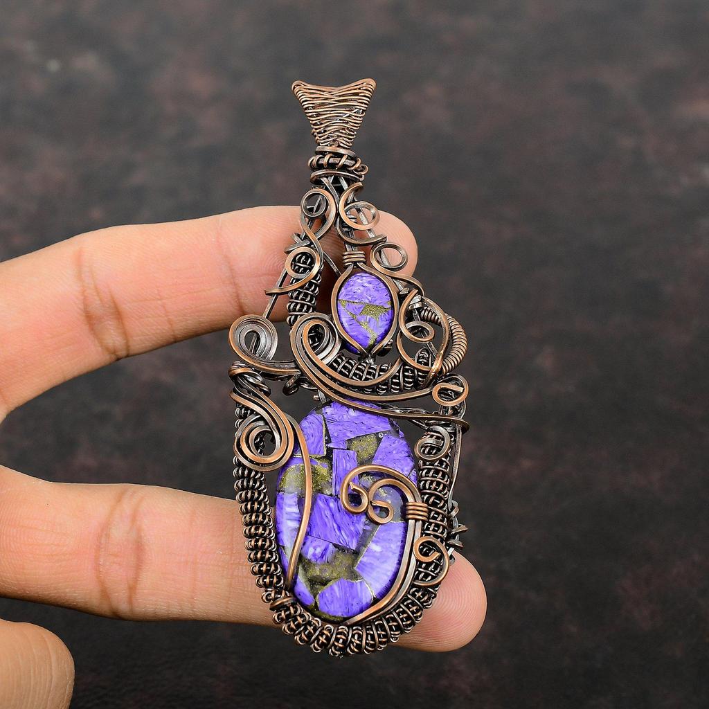 Copper Charoite Pendant Copper Wire Wrapped Jewelry Gemstone Handmade Pendant Copper Wire Wrapped Pendant Gift For Him Latest Design Pendant