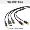 3-в-1 Аудиокабель-адаптер USB TypeC 3,5 мм на 2 RCA для усилителей, стереозвука, для подключения домашнего кинотеатра
