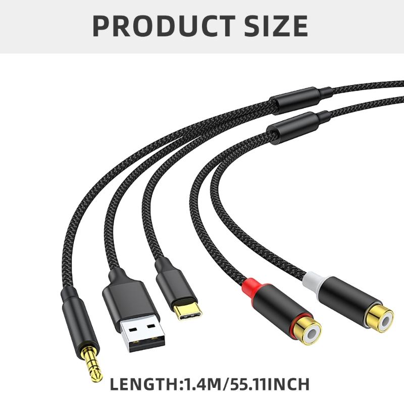 3-в-1 Аудиокабель-адаптер USB TypeC 3,5 мм на 2 RCA для усилителей, стереозвука, для подключения домашнего кинотеатра
