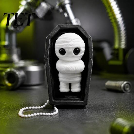 Q Version Character Pendant 3D Printed Halloween Fidget Keychain, Cute Mummy Ghost Cat Toy, Unique Sensory Toy Mini Backpack Ornament, Novelty Stress