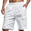 Men's Multi-Pocket Work Shorts Sweatpants Casual Loose Solid Colour Linen Drawstring Five Pants