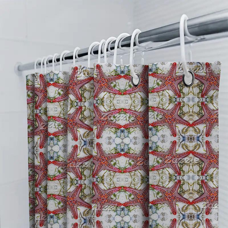 Декор для дома Шторка для душа Красный цветочный дизайн с симметричным узором для украшения ванной комнаты 3D-печать Водонепроницаемая ткань Размер: